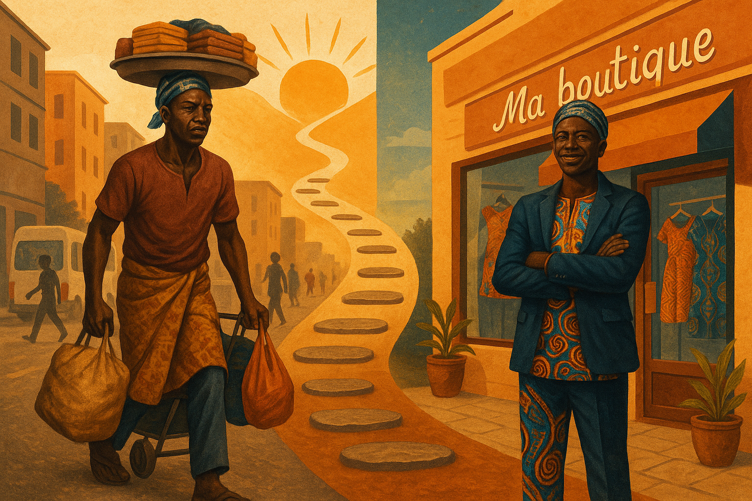 image qui reflète l'origine de ma boutique dont j'ai commence en tant que marchant emballant pendant plusieurs années avant de la lancer avec tous les défis et difficultés